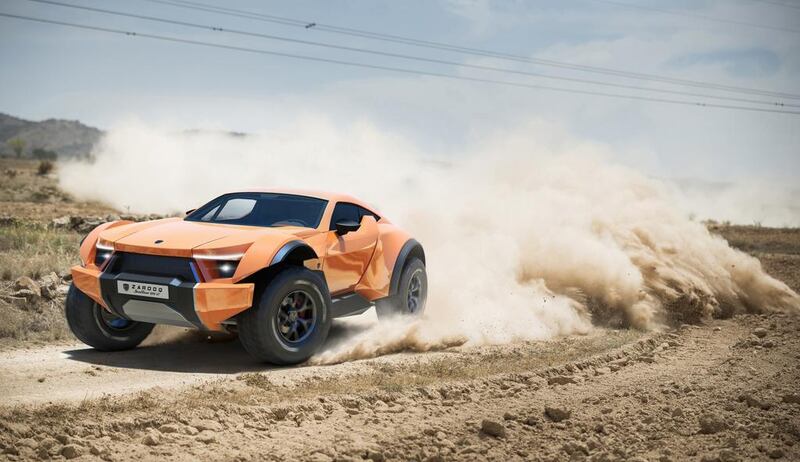 The SandRacer is a two-seater, rear-wheel drive, mid-engine proposition with potent on- and off-road ability. Courtesy Zarooq Motors