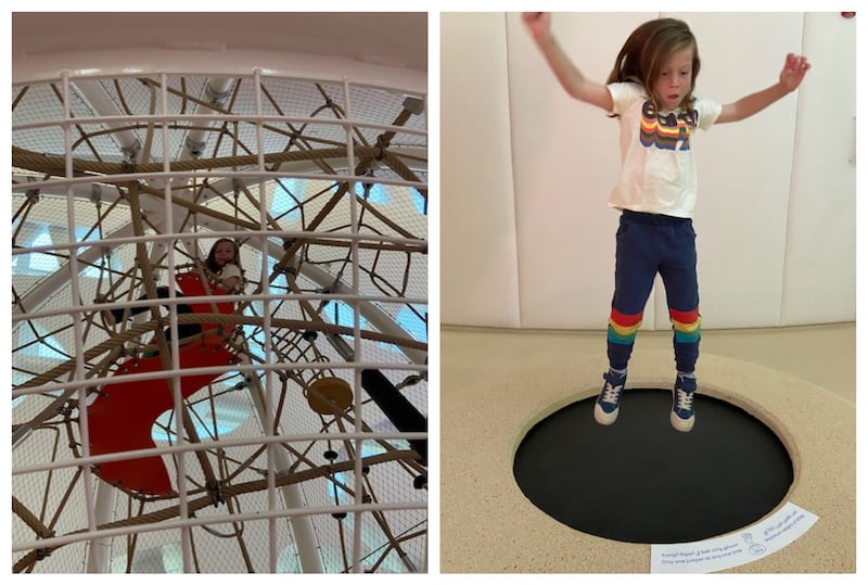 The Balance Balloon and in-ground trampoline encourage children to consider how they move in their physicality, as well as navigating mental and creative spaces.