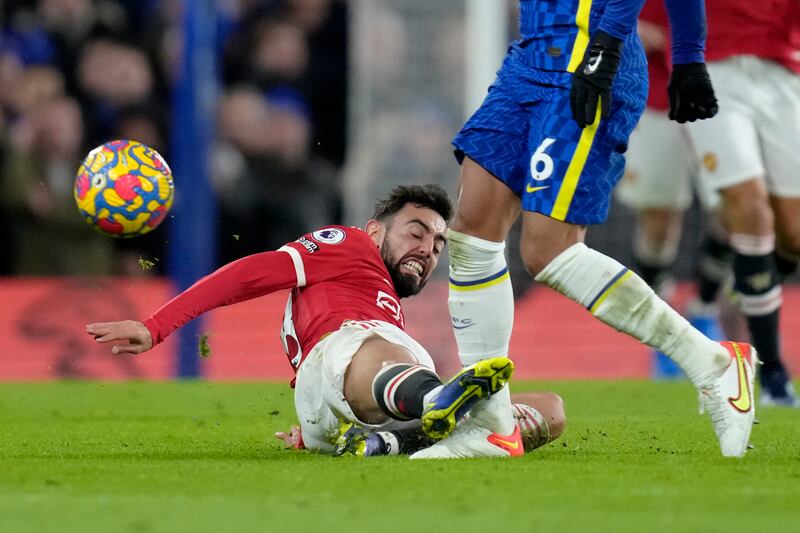 Bruno Fernandes 6 - Floored after an early header. Did little in the first half, then cleared the ball from the edge of his own area to set up Sancho’s opener. Booked for a challenge on Jorginho. Tries the riskiest passes. Few of them came off. AP Photo