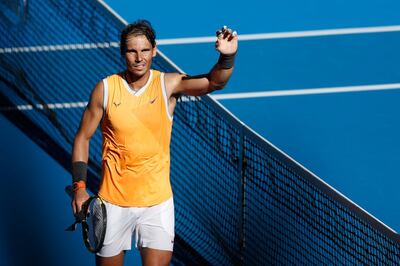 epa07302178 Rafael Nadal of Spain celebrates defeating Tomas Berdych of Czech Republic during their round four men's singles match at the Australian Open Grand Slam tennis tournament in Melbourne, Australia, 20 January 2019.  EPA/RITCHIE TONGO