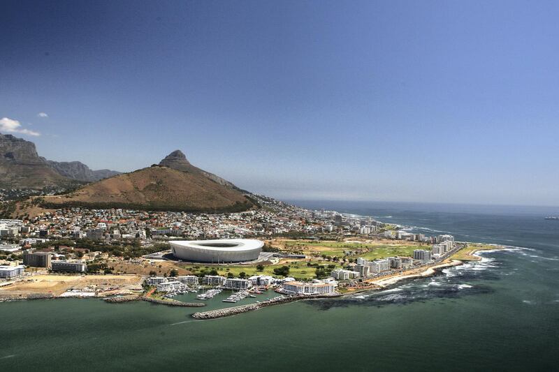 CAPE TOWN, WESTERN PROVINCE - JANUARY 26:  An aerial view of the Green Point Stadium which will host matches in the FIFA 2010 World Cup, on the January 26, 2010 in Cape Town, South Africa.  (Photo by David Rogers/Getty Images)