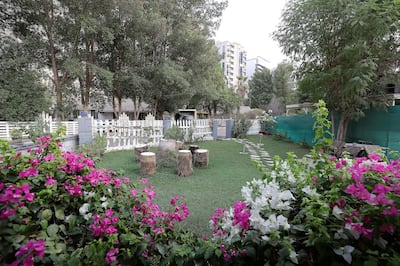 DUBAI , UNITED ARAB EMIRATES , August 2 – 2018 :- View of the front garden of one of the villa in Desert Springs Village in Tecom area in Dubai. ( Pawan Singh / The National )  For News. Story by Patrick Ryan