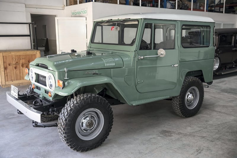 DUBAI, UNITED ARAB EMIRATES. 04 FEBRUARY 2018. Workshop visit to Dubai company Sebsports that restores vintage Land Rovers And Toyota Land Cruisers to concours standard at their Al Quoz workshop. A 1969 fj40 Land Cruiserin Nebula Green that is the period correct paint. (Photo: Antonie Robertson/The National) Journalist: Adam Workman. Section: Motoring.