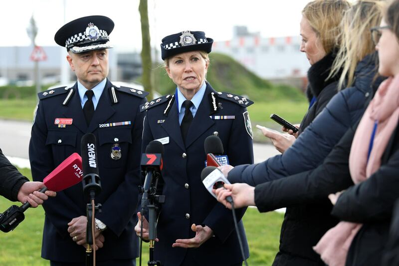 Australian Federal Police Commander Jennifer Hurst talks to the media next to Detective Superintendent David Nelson in Badhoevedorp, Netherlands on March 9, 2020. Reuters