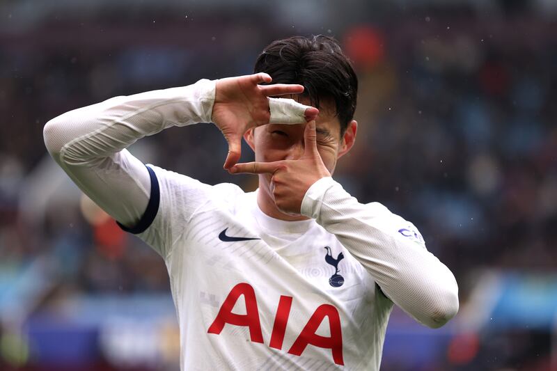 Tottenham's Son Heung-min celebrates scoring his team's third goal - his 159th for the club, moving him into fifth in the list of all-time top-scorers for Spurs. Getty Images