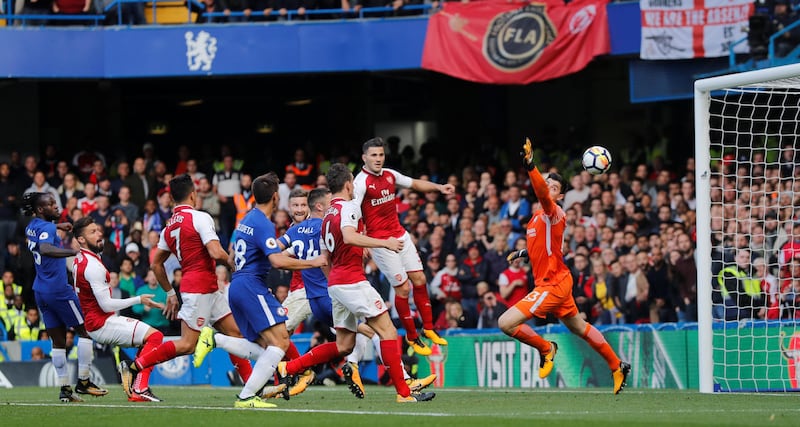 Shkodran Mustafi scores a goal for Arsenal that was disallowed. Eddie Keogh / Reuters