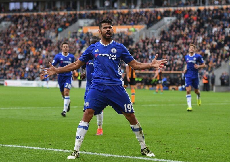 Diego Costa of Chelsea celebrates scoring his sides second goal during the Premier League match between Hull City and Chelsea at KC Stadium on October 1, 2016 in Hull, England. Shaun Botterill / Getty Images