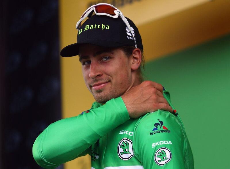 Peter Sagan of Slovakia shown with the green points classification leader jersey after Sunday's Stage 2 of the 2016 Tour de France. Bryn Lennon / Getty Images / July 3, 2016