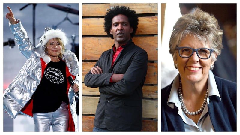 From left: Lulu, Lemn Sissay and Prue Leith were among those this year on Queen Elizabeth II's birthday honours list. Reuters, Emirates Airline Festival of Literature, PA via AP