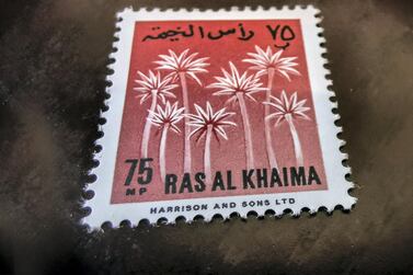One of the first three stamps issued by the Government of Ras Al Khaimah on December 21, 1964: the Seven Palm Trees stamp, symbolising the most common plants of the Sheikhdom. Photo: Ritz-Carlton 