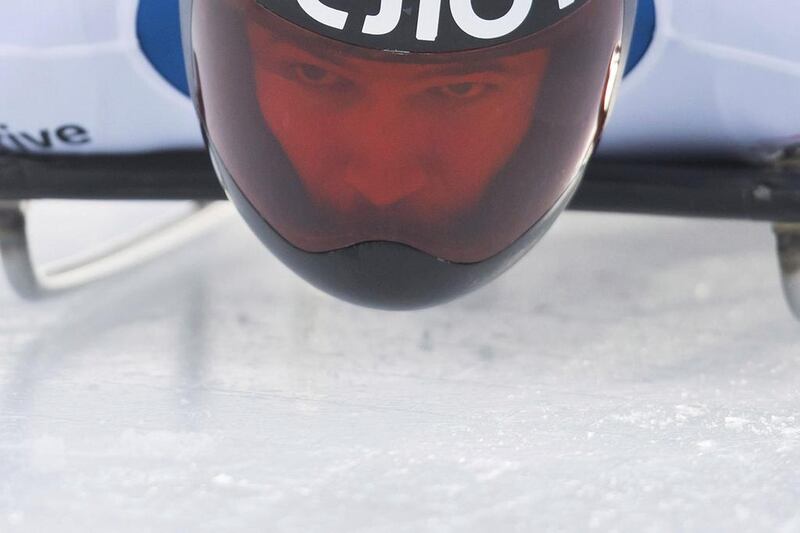 Russian skeleton competitor Alexander Tretiakov races in Whistler, British Columbia. Darryl Dyck / The Canadian Press via AP