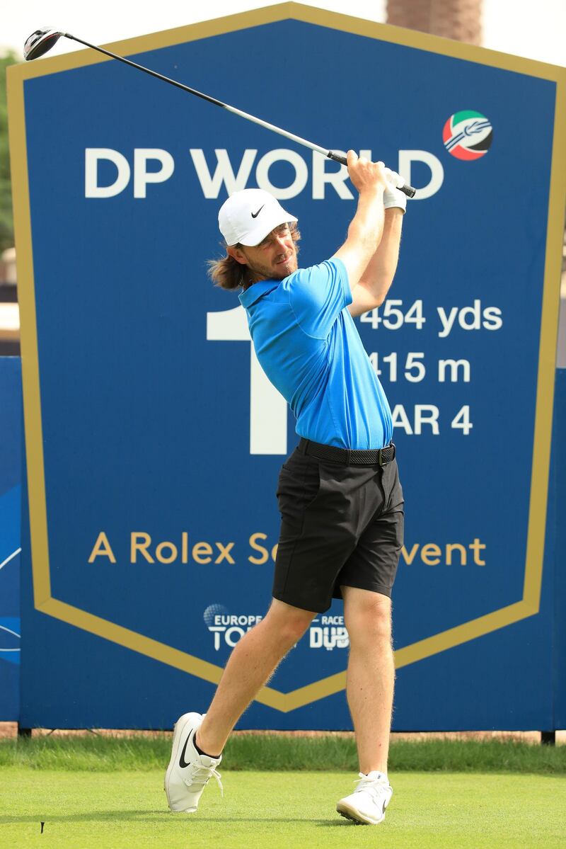 England's Tommy Fleetwood tees off on the 1st hole. Getty