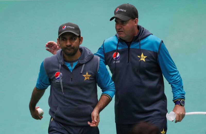 Cricket -  ICC Cricket World Cup - Pakistan Nets - Emirates Old Trafford, Manchester, Britain - June 15, 2019   Pakistan coach Mickey Arthur and Sarfaraz Ahmed during nets   Action Images via Reuters/Lee Smith