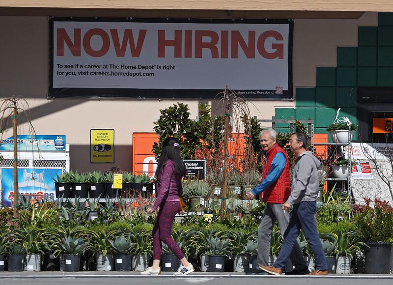 A store hiring in San Rafael, California. The US unemployment rate dropped to 3.8 per cent in March, down from the previous month's 3.9 per cent. AFP