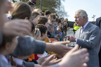 The Prince of Wales meets local schoolchildren after touring The Rock of Cashel. PA