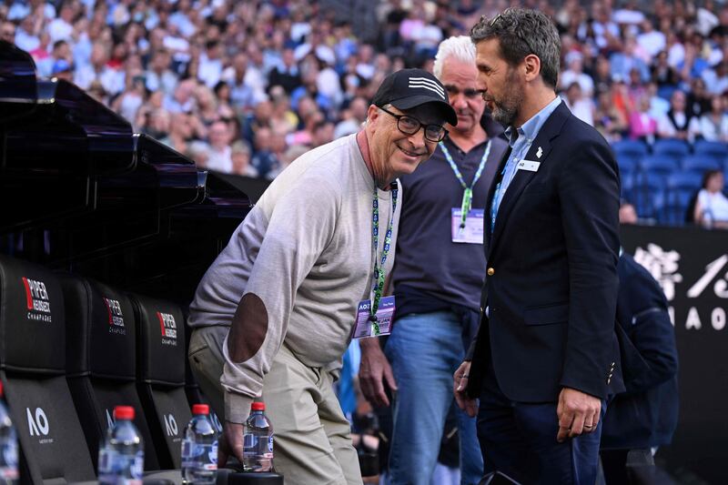 Microsoft founder Bill Gates attends the Australian Open semi-final between Kazakhstan's Elena Rybakina and Belarus' Victoria Azarenka in Melbourne on Thursday, January 26, 2023. AFP