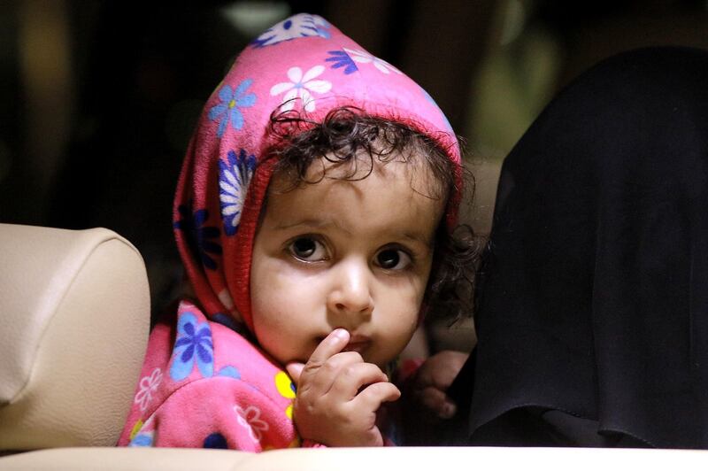 A Yemeni child looks on upon arrival with their guardian after a United Nations medical evacuation from Sanaa at Queen Alia International Airport, south of the Jordanian capital Amman in what the UN hopes will be the first of many "mercy flights". AFP