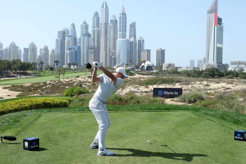 Rory McIlroy tees-off on the eighth hole. Getty