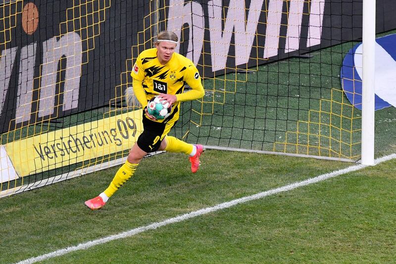 Erling Braut Haaland celebrates scoring Dortmund's equaliser against Hoffenheim. AFP
