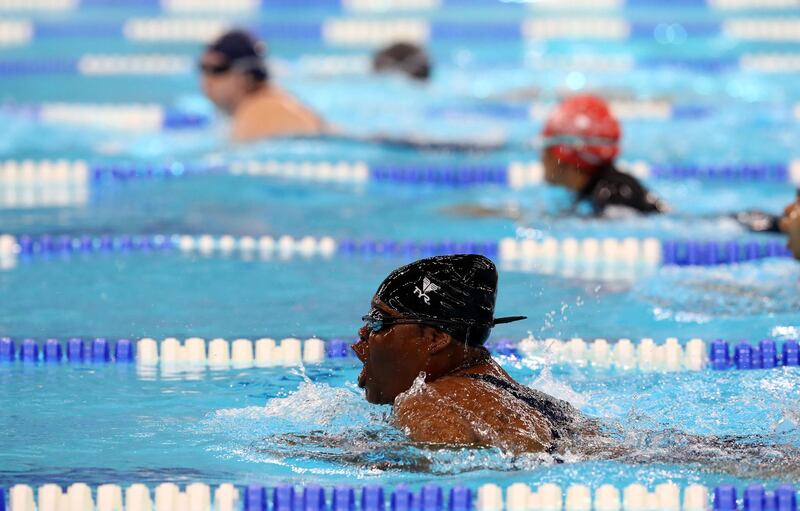 Dubai, United Arab Emirates - March 17, 2019: Colette Grant of the Bahamas compeats in the 50m Breaststroke during the swimming at the Special Olympics. Sunday the 17th of March 2019 Hamden Sports Complex, Dubai. Chris Whiteoak / The National