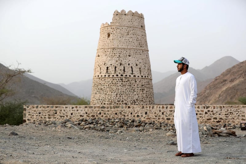 Sharjah, United Arab Emirates - September 24, 2018: Khaled Al Mazroui. Neighbourhood watch series. Wadi Al Helo town also known as sweet valley. Residents talking about the town, archaeological site and the valley. Monday, September 24th, 2018 at Wadi Al Helo, Sharjah. Chris Whiteoak / The National