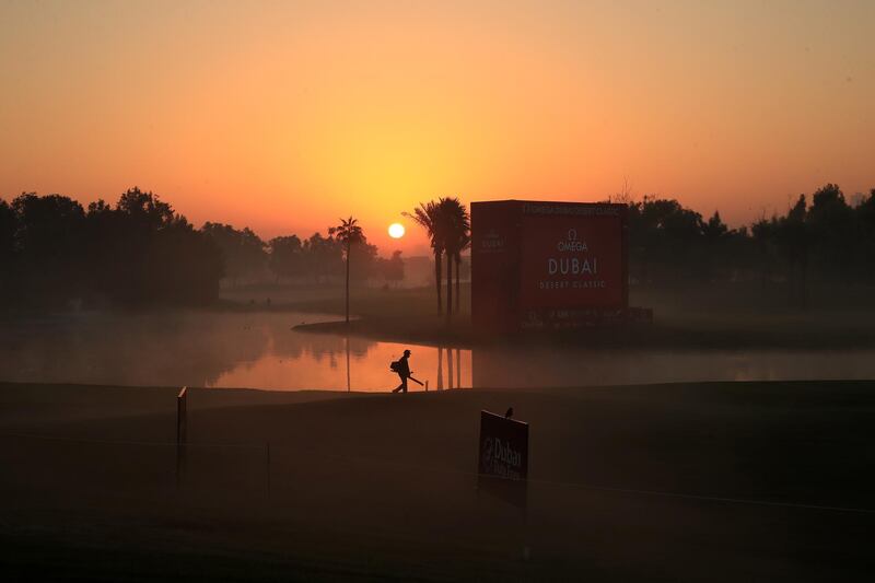 The sunrises over the course during Day 1 of the Omega Dubai Desert Classic. Getty