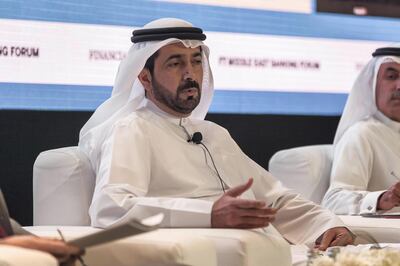 ABU DHABI, UNITED ARAB EMIRATES. 22 November 2017. Middle East Banking Forum at St Regis Saadiyat Island Resort. Panel session: Financing SME’s in the UAE and lessons to be learned from other countries.
H.E Mubarak Rashed Khamis Al Mansoori Governor UAE Central Bank. (Photo: Antonie Robertson/The National) Journalist: Mahmoud Kassem. Section: Business.