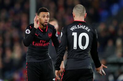 Soccer Football - Premier League - Crystal Palace vs Arsenal - Selhurst Park, London, Britain - December 28, 2017   Arsenal's Francis Coquelin speaks with Jack Wilshere    Action Images via Reuters/Matthew Childs    EDITORIAL USE ONLY. No use with unauthorized audio, video, data, fixture lists, club/league logos or "live" services. Online in-match use limited to 75 images, no video emulation. No use in betting, games or single club/league/player publications.  Please contact your account representative for further details.