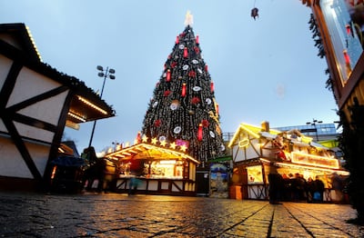A giant christmas tree is seen at the Christmas market in Dortmund, Germany, November 30, 2017. REUTERS/Leon Kuegeler - RC1C702B8870