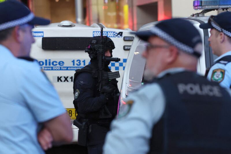 Police cordon off the area outside the Westfield Bondi Junction shopping mall. AFP