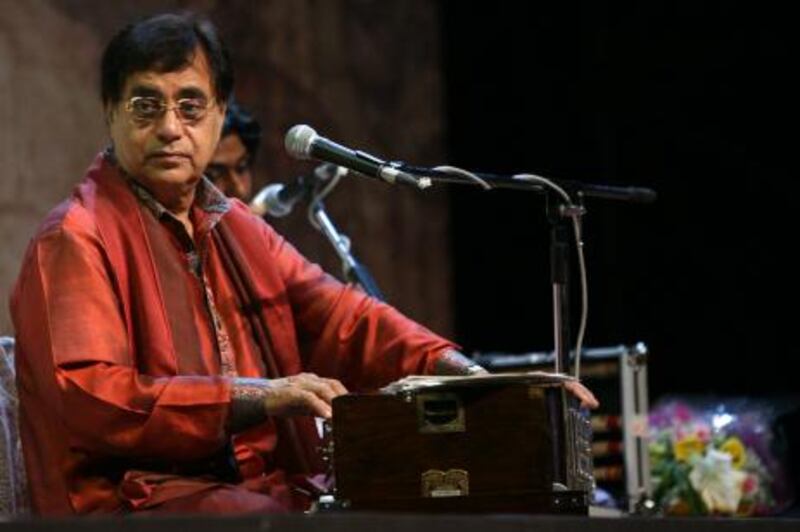 NEW DELHI, INDIA - MARCH 06: Renowned Ghazal Singer Jagjit Singh performing at Shaam-e-Ghazal, a concert held to mark his 70th Birthday, at Sirifort Auditorium. (Photo by Kaushik Roy/India Today Group/Getty Images)