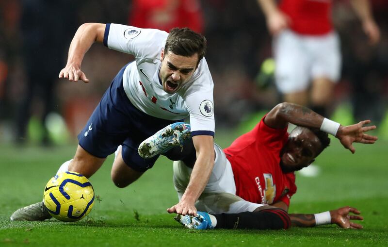 Tottenham midfielder Harry Winks of Tottenham Hotspur is fouled by Manchester United midfielder Fred. Getty Images