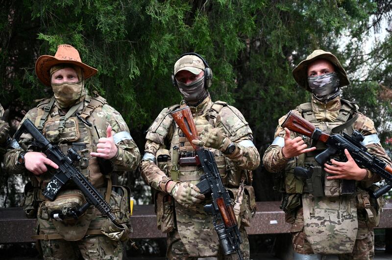 Wagner Group fighters in Rostov-on-Don, during the mercenary group's occupation of the southern Russian city. Reuters