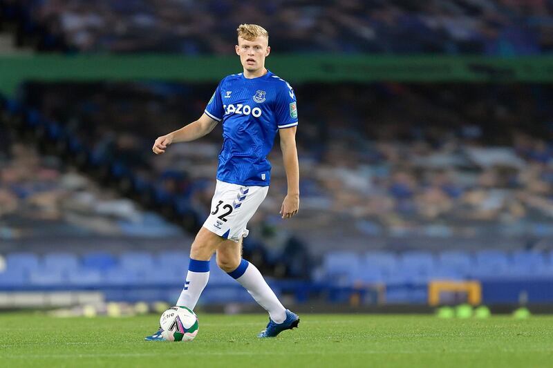 LIVERPOOL ENGLAND - SEPTEMBER 16:  Jarrad Branthwaite of Everton during the Carabao Cup Second Round  match between Everton and Salford City at Goodison Park on September 16, 2020 in Liverpool, England. (Photo by Tony McArdle/Everton FC via Getty Images)