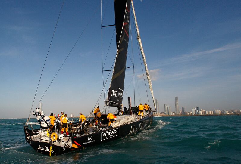 Abu Dhabi, United Arab Emirates, Jan 4 2012, Volvo Ocean Race , Abu Dhabi-  The  Abu Dhabi boat Azzam cuts through the choppy sea as they complete leg two, Cape Town South Africa to Abu Dhabi.   Mike Young / The National