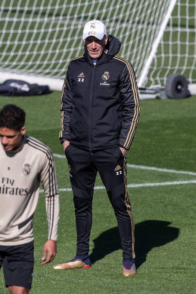 Real Madrid manager Zinedine Zidane oversees training. EPA