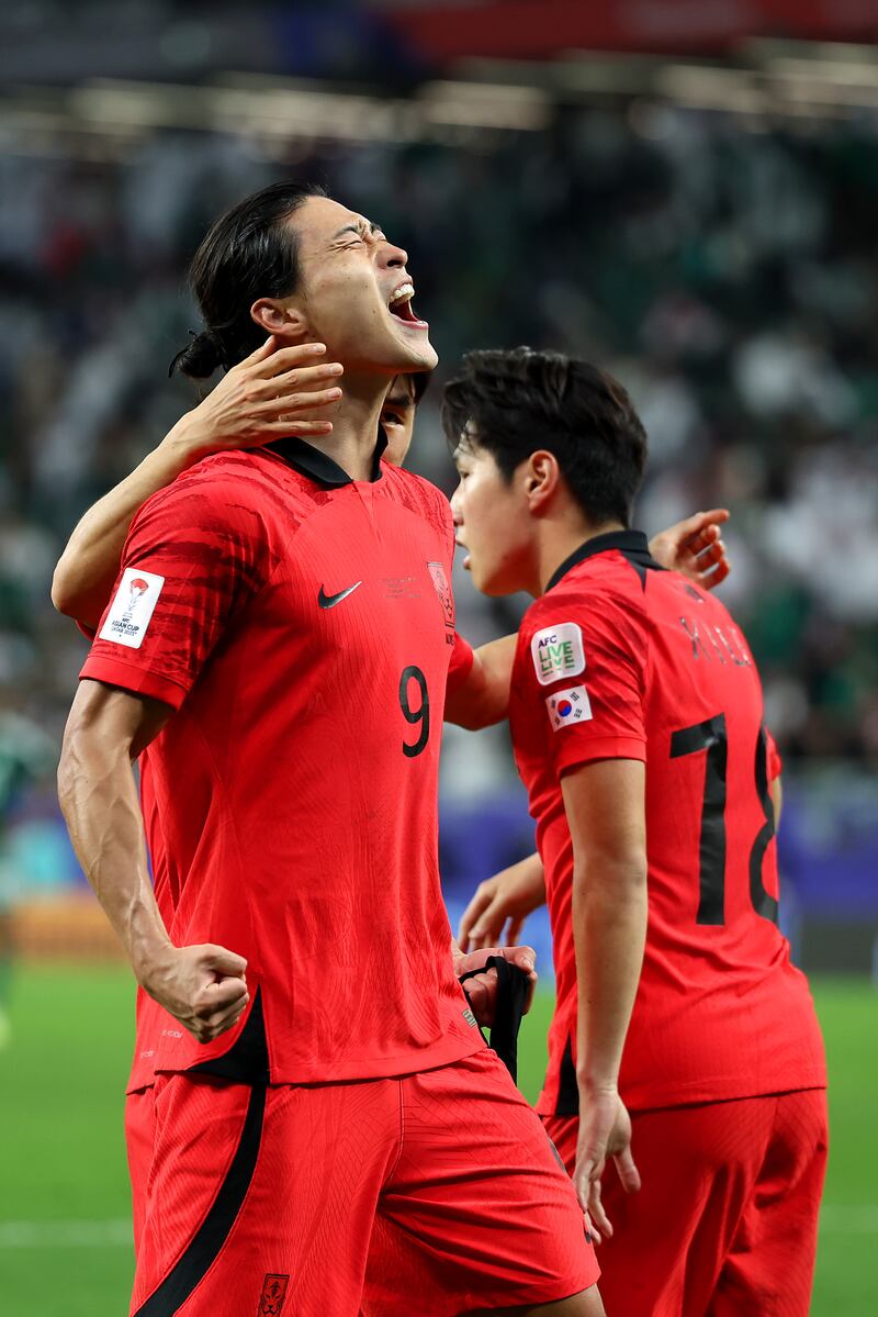 Cho Gue-sung of South Korea celebrates after scoring their opener. Getty Images