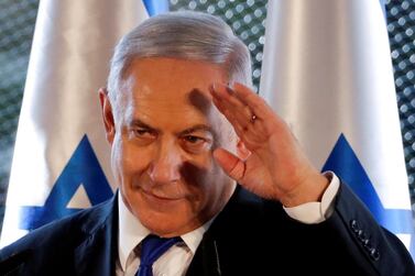 Israeli Prime Minister Benjamin Netanyahu gestures as he speaks during a state memorial ceremony in Hebron in the Israeli-occupied West Bank September 4, 2019. Reuters