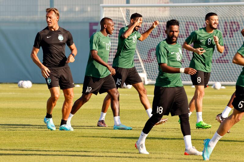 Saudi Arabia coach Herve Renard leads a training session at the Sealine Training Site in Doha on the eve of their 2022 World Cup match against Poland. AFP