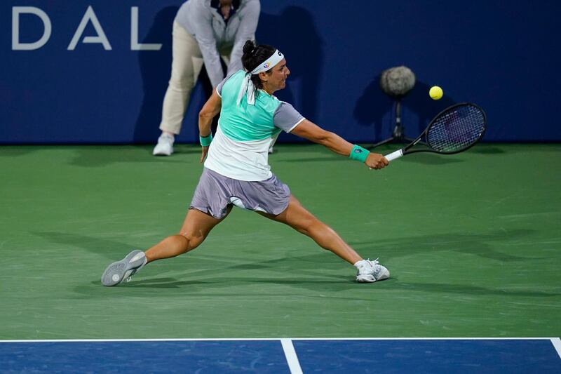 Ons Jabeur reaches for a backhand during her match against Madison Keys. AP
