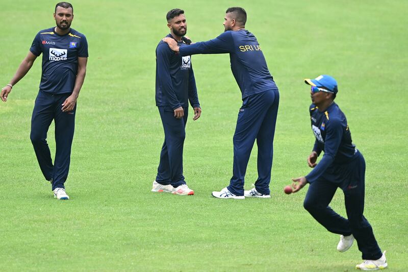 Sri Lanka's players during training at the Sher-e-Bangla National Stadium. AFP