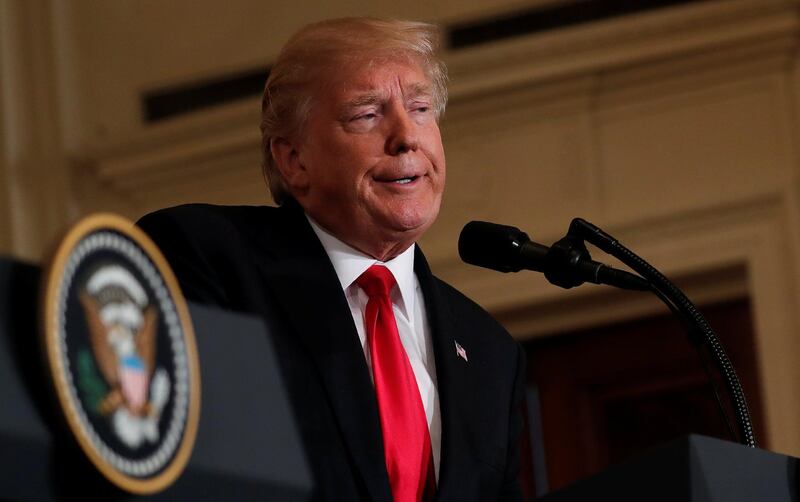 FILE PHOTO: U.S. President Donald Trump answers a question during a joint news conference with Norwegian Prime Minister Erna Solberg at the White House in Washington, U.S., January 10, 2018. REUTERS/Carlos Barria/File Photo