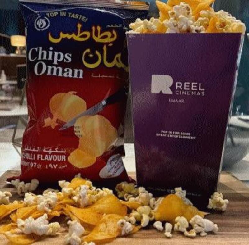 Chips Oman Popcorn makes for a salty, spicy snack at Reel Cinemas. Courtesy Reel Cinemas