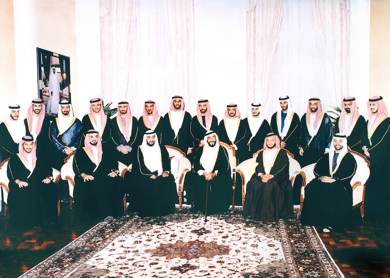 Sheikh Zayed, centre, and Sheikh Khalifa seated to his right. Wam