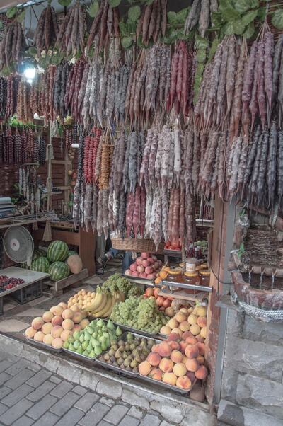 Churchkhela - strings of nuts soaked in flour and grape juice. Courtesy Emily Price