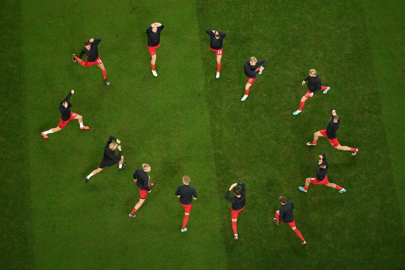 Denmark's players warm up. Getty 