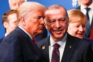 US President Donald Trump poses for pictures with Turkish President Recep Tayyip Erdogan at the Nato summit in London in 2019. AFP