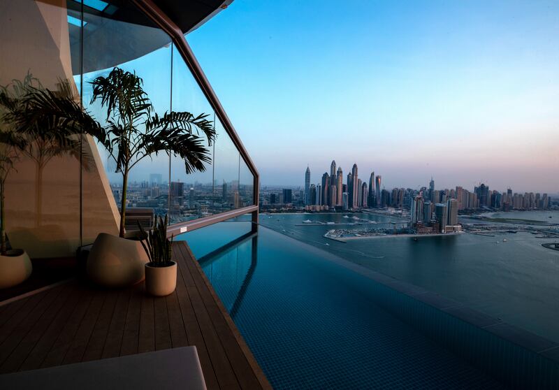 Aura skypool, the world’s first 360 degree infinity pool, opens at the Palm Jumeirah, Dubai. Victor Besa / The National