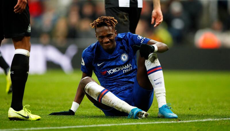 Chelsea's Tammy Abraham reacts to a missed chance. EPA