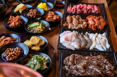 Korean BBQ at Mukbang Shows Restaurant. Khushnum Bhandari / The National
